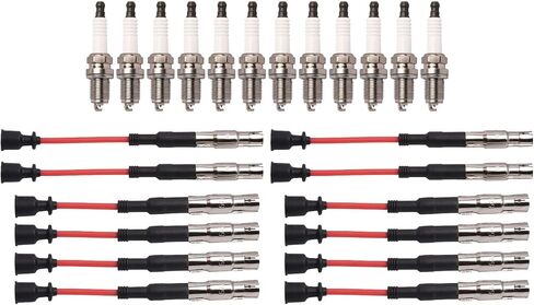 ENA RED WIRE مع 12 Iridium Spark Clop متوافق مع Mercedes-Benz Chrysler C240 C280 C320 CLK320 E320 ML320 ML350 SLK320 Crossfire 2.6L 2.8L 3.2L 3.7L بديل لـ 27880 6718169 277122 in Saudi Arabia