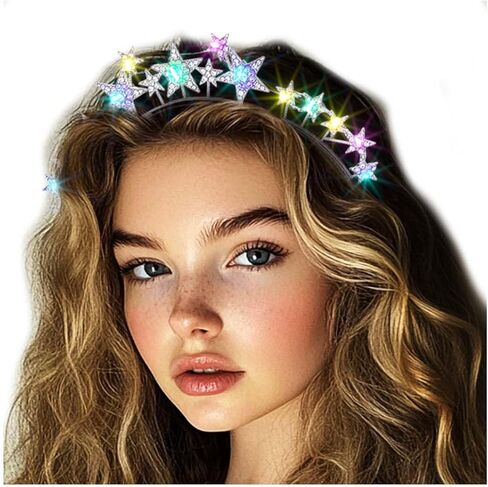 Light Up Stars Halo Crowns LED RINESTONSTS HALO HALO FLUGHED PEARL Star Hairbands Glitter Rave Hair Association for Women (Silver 2 ، One Size) in Kuwait