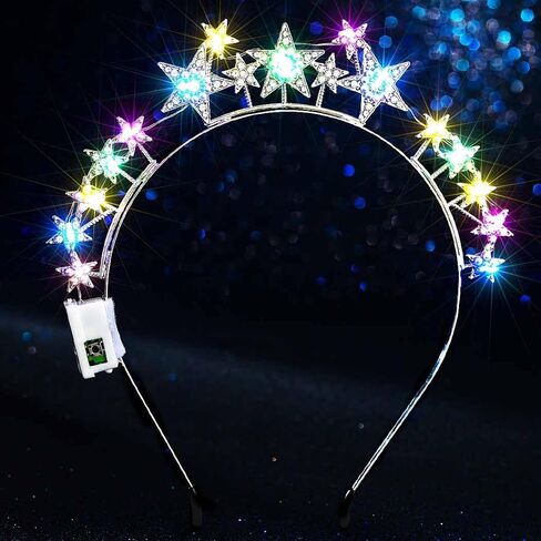 Light Up Stars Halo Crowns LED RINESTONSTS HALO HALO FLUGHED PEARL Star Hairbands Glitter Rave Hair Association for Women (Silver 2 ، One Size) in Kuwait