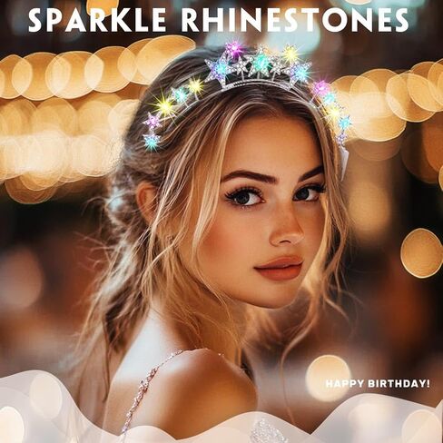 Light Up Stars Halo Crowns LED RINESTONSTS HALO HALO FLUGHED PEARL Star Hairbands Glitter Rave Hair Association for Women (Silver 2 ، One Size) in Kuwait