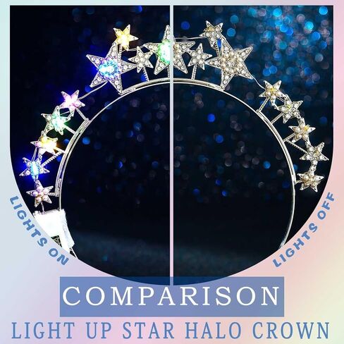 Light Up Stars Halo Crowns LED RINESTONSTS HALO HALO FLUGHED PEARL Star Hairbands Glitter Rave Hair Association for Women (Silver 2 ، One Size) in Kuwait