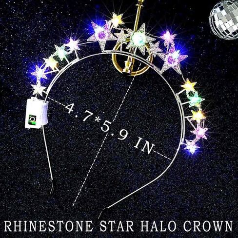 Light Up Stars Halo Crowns LED RINESTONSTS HALO HALO FLUGHED PEARL Star Hairbands Glitter Rave Hair Association for Women (Silver 2 ، One Size) in Kuwait
