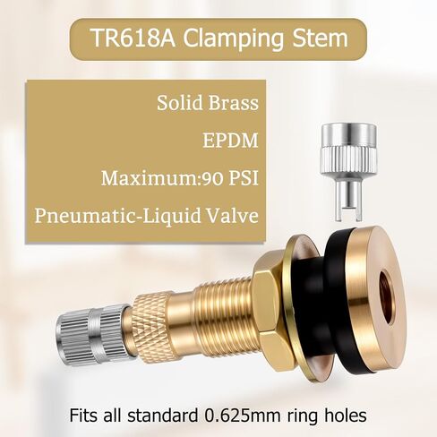 صمامات الإطارات TR618A إطار صمامات سائل الهواء السائل الجذعية الجذعية TR618A صمام المعادن صمامات الإطارات بدون أنبوب جذع للجرار الزراعي ، يناسب 0.618 ''+0.0157 'ثقب (2 حزمة) in Kuwait