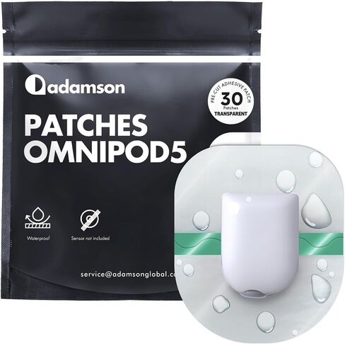 Adamson Omnipod 5 Overpatches – 30 Waterproof Omnipod 5 Adhesive Patches, Sweatproof & Skin-Friendly, No Glue on Center, Easy to Apply & Remove, Secure Hold for Active Lifestyles – Transparent in Kuwait