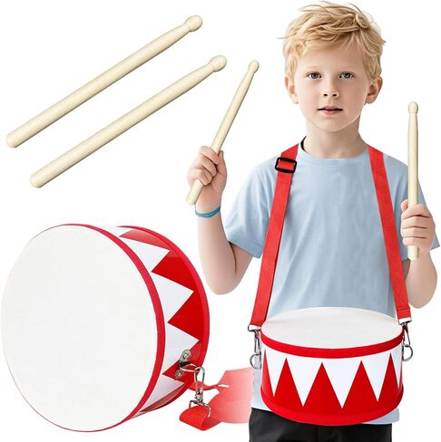 Kids Drum Set,8 Inch Wooden Drum Toys,Educational Baby Drum Toys with an Adjustable Strap and 2 Drumsticks,Sensory Musical Instrument Drum for Toddler,Kids,Boys & Girls in Kuwait