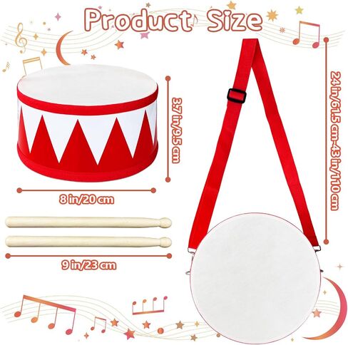 Kids Drum Set,8 Inch Wooden Drum Toys,Educational Baby Drum Toys with an Adjustable Strap and 2 Drumsticks,Sensory Musical Instrument Drum for Toddler,Kids,Boys & Girls in Kuwait