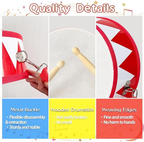Kids Drum Set,8 Inch Wooden Drum Toys,Educational Baby Drum Toys with an Adjustable Strap and 2 Drumsticks,Sensory Musical Instrument Drum for Toddler,Kids,Boys & Girls in Kuwait