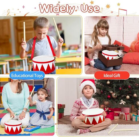 Kids Drum Set,8 Inch Wooden Drum Toys,Educational Baby Drum Toys with an Adjustable Strap and 2 Drumsticks,Sensory Musical Instrument Drum for Toddler,Kids,Boys & Girls in Kuwait