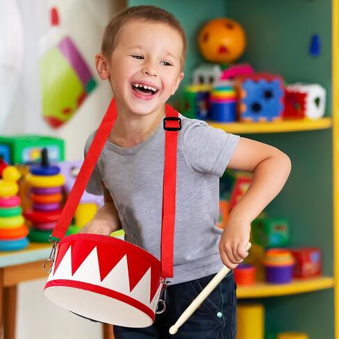Kids Drum Set,8 Inch Wooden Drum Toys,Educational Baby Drum Toys with an Adjustable Strap and 2 Drumsticks,Sensory Musical Instrument Drum for Toddler,Kids,Boys & Girls in Kuwait