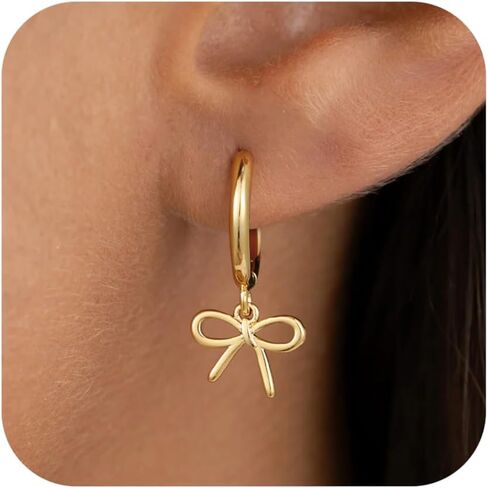 Gold Earrings for Women Girls - Gold Bow Earrings for Women Jewelry Huggie Hoop Stud Earrings Hypoallergenic Cute Cubic Zirconia Pearl Drop Bow Earring Gifts for Girls Wedding Birthday Gifts in Kuwait