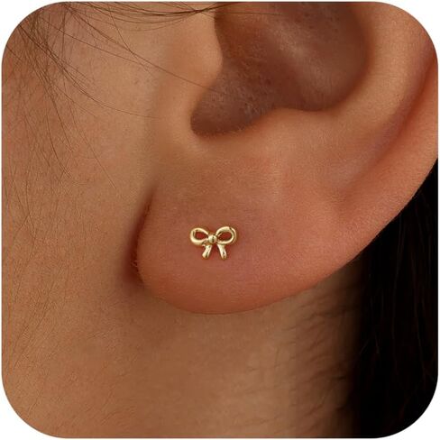 Gold Earrings for Women Girls - Gold Bow Earrings for Women Jewelry Huggie Hoop Stud Earrings Hypoallergenic Cute Cubic Zirconia Pearl Drop Bow Earring Gifts for Girls Wedding Birthday Gifts in Kuwait