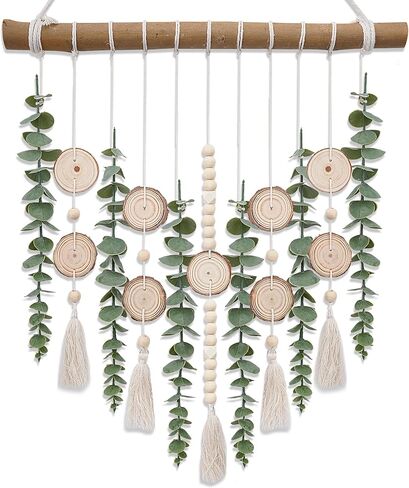 Bathroom Decor Artificial Eucalyptus Greenery Hanging Wall Decor Faux Eucalyptus Leaves Hanging Plant with Wooden Stick with Rustic Farmhouse for Bedroom Nursery Boho Home Decorations in Kuwait
