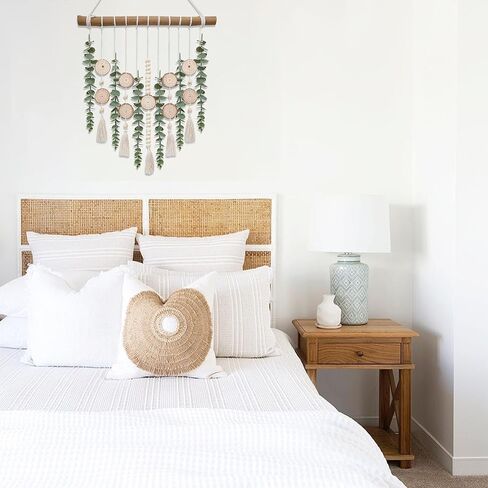 Bathroom Decor Artificial Eucalyptus Greenery Hanging Wall Decor Faux Eucalyptus Leaves Hanging Plant with Wooden Stick with Rustic Farmhouse for Bedroom Nursery Boho Home Decorations in Kuwait