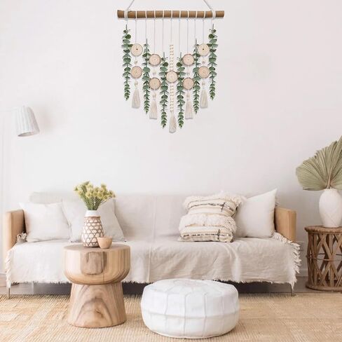 Bathroom Decor Artificial Eucalyptus Greenery Hanging Wall Decor Faux Eucalyptus Leaves Hanging Plant with Wooden Stick with Rustic Farmhouse for Bedroom Nursery Boho Home Decorations in Kuwait