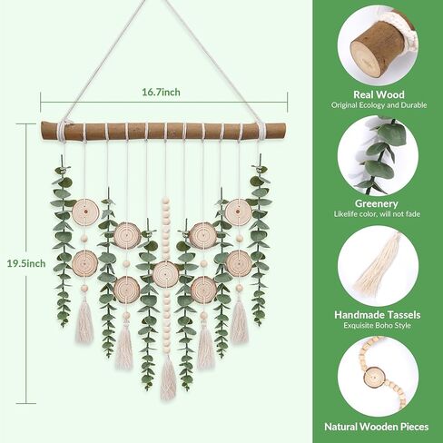 Bathroom Decor Artificial Eucalyptus Greenery Hanging Wall Decor Faux Eucalyptus Leaves Hanging Plant with Wooden Stick with Rustic Farmhouse for Bedroom Nursery Boho Home Decorations in Kuwait