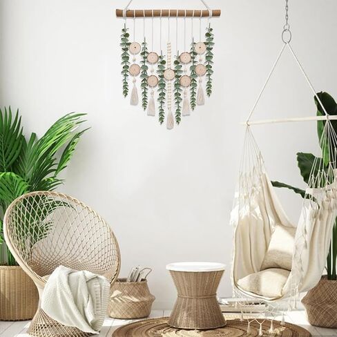 Bathroom Decor Artificial Eucalyptus Greenery Hanging Wall Decor Faux Eucalyptus Leaves Hanging Plant with Wooden Stick with Rustic Farmhouse for Bedroom Nursery Boho Home Decorations in Kuwait