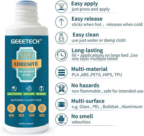 GEEETECH 150ml 3D Printer Adhesive Glue Bed Weld Original, Strong Grip Reduces Warping for ABS, PLA, PLA+, PETG and TPU Filament on Multiple Surfaces Compatible Glass, Flex Plate, PEI Sheet, 5 fl oz in Saudi Arabia