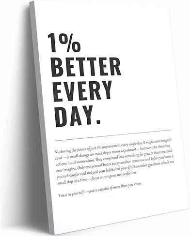 Framed 1% Better Every Day Motivational canvas Wall Art Inspirational Wall decoration pictures Growth Mindset Self Improvement Quote Poster Prints for Office Gym Classroom or Home Décor 12x16in canvas in Saudi Arabia