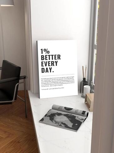 Framed 1% Better Every Day Motivational canvas Wall Art Inspirational Wall decoration pictures Growth Mindset Self Improvement Quote Poster Prints for Office Gym Classroom or Home Décor 12x16in canvas in Saudi Arabia