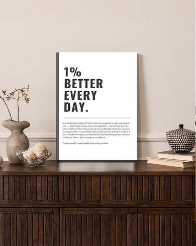 Framed 1% Better Every Day Motivational canvas Wall Art Inspirational Wall decoration pictures Growth Mindset Self Improvement Quote Poster Prints for Office Gym Classroom or Home Décor 12x16in canvas in Saudi Arabia