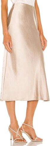 Women's Satin Silk High Waist Slit Midi Skirt Elastic Waistband Midi Skirts A Line Elegant Work Skirt in Saudi Arabia