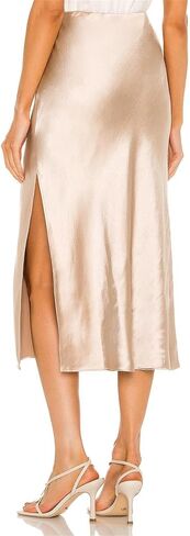 Women's Satin Silk High Waist Slit Midi Skirt Elastic Waistband Midi Skirts A Line Elegant Work Skirt in Saudi Arabia