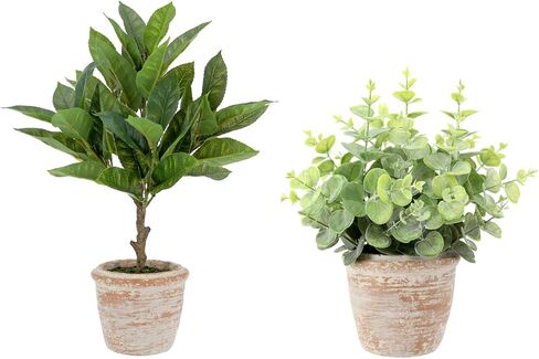 Faux Rosemary Plant & Olive Topiary ، محددات داخلية مصطنعة من 2 ، يعزز التصميم الداخلي ، ويفعل الأوراق التي تشبه الحياة مظهرًا طبيعيًا واقعيًا ، وعاء زارع رمادي مشمل in Kuwait