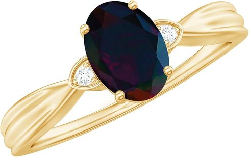 Natural Black Opal Oval Engagement Ring with HI-SI Diamond, Certified 5X7 MM Black Opal, October Birthstone Ring in Saudi Arabia