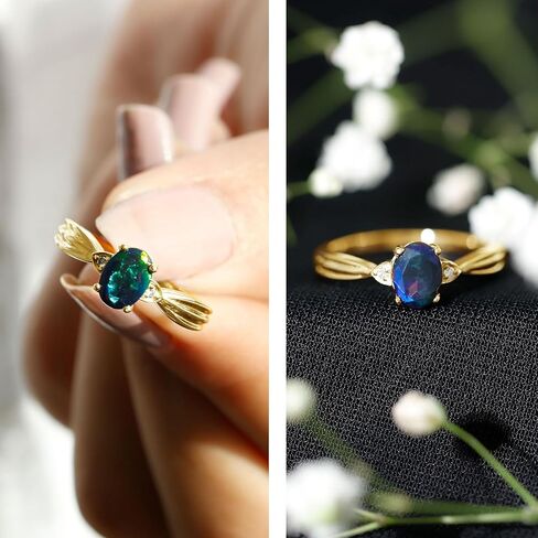 Natural Black Opal Oval Engagement Ring with HI-SI Diamond, Certified 5X7 MM Black Opal, October Birthstone Ring in Saudi Arabia