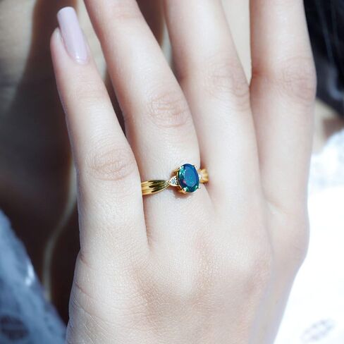 Natural Black Opal Oval Engagement Ring with HI-SI Diamond, Certified 5X7 MM Black Opal, October Birthstone Ring in Saudi Arabia