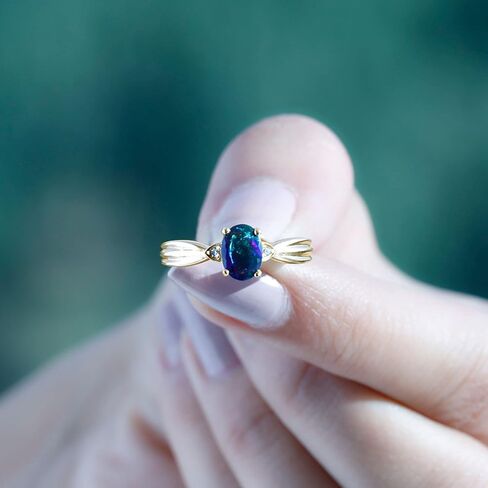 Natural Black Opal Oval Engagement Ring with HI-SI Diamond, Certified 5X7 MM Black Opal, October Birthstone Ring in Saudi Arabia