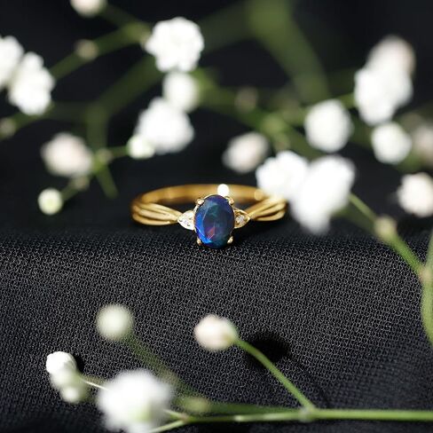 Natural Black Opal Oval Engagement Ring with HI-SI Diamond, Certified 5X7 MM Black Opal, October Birthstone Ring in Saudi Arabia