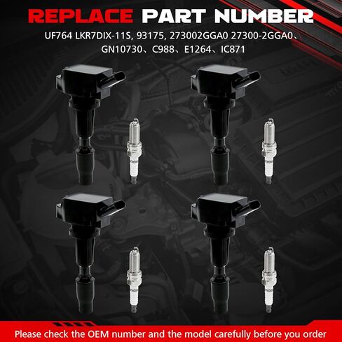 مجموعة UF764 من 4 حزمة ملف الإشعال ومسندات شرارة Iridium متوافقة مع Hyundai Santa Fe ، Fe Sport ، Tucson ، Genesis G70 G80 G90 ، Kia Optima ، Sorento ، Sportage ، استبدال LKR7DIX-11S ، 93175 ، C988 E1264 in Saudi Arabia