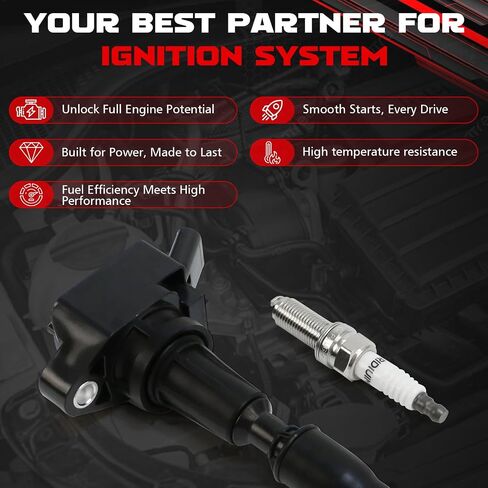 مجموعة UF764 من 4 حزمة ملف الإشعال ومسندات شرارة Iridium متوافقة مع Hyundai Santa Fe ، Fe Sport ، Tucson ، Genesis G70 G80 G90 ، Kia Optima ، Sorento ، Sportage ، استبدال LKR7DIX-11S ، 93175 ، C988 E1264 in Saudi Arabia
