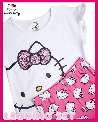 Hello Kitty Girls' Legging Set - 2 Piece Printed T-Shirt and Cozy Matching Leggings for Girls (2T-12), Size 12, Pink/Amber Light in Kuwait