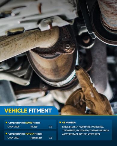 محول حفاز عالية التدفق الخلفي Philtop متوافق مع لكزس ، Toyota Highlander 3.3L 2004-2007 ، RX330 3.3L 2004-2006 محول الحفاز المباشر للتنسيق 52398 ، 645456 ، 40619 (COMIANT) in Kuwait