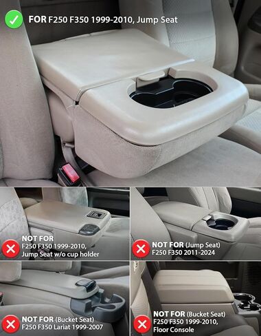 KBH Center Console Armrest Cover for Ford F250 F350 1999 2000 2001 2002 2003 2004 2005 2006 2007 2008 2009 2010, Middle Console Lid Protector, Polyester, Black (Fits Jump Seat Console Only) in Saudi Arabia