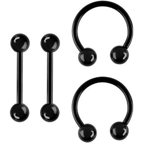 مجموعة bodyjewelryonline من 4 حلقات لسان الحديد حلقات الحذاء حذاء الحصان أيون مطلي باللون الأسود على الفولاذ الجراحي 14g in Kuwait