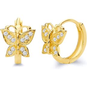 14k REAL Yellow Gold Butterfly CZ Huggie Earrings (10 x 10 mm) in Kuwait