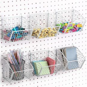 6 Pack Pegboard Baskets, Metal Wire Pegboard Storage Basket Hanging Wall Mount Pegboard Bins Pegboard Organizer Accessories for Tool Storage, Craft Room, Small Parts, Workbench, Black in Kuwait