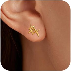 925 Sterling Silver Cross Star أقراط للنساء الرجال الرجعية الحد الأدنى البسيط عبر الغضروف المرتفع in Kuwait