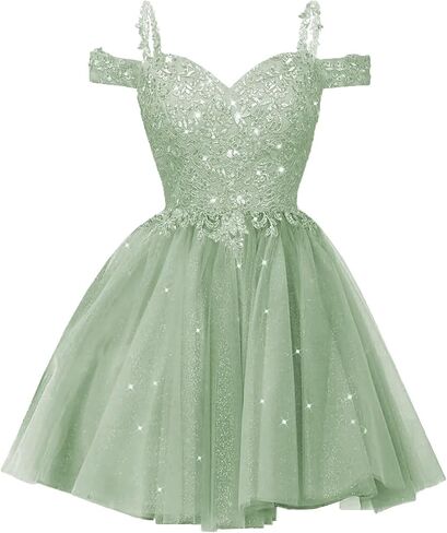 Sparkly Lace Applique Homecoming Dresses for Teens Short A-Line Puffy Glitter Tulle Formal Prom Dress in Saudi Arabia