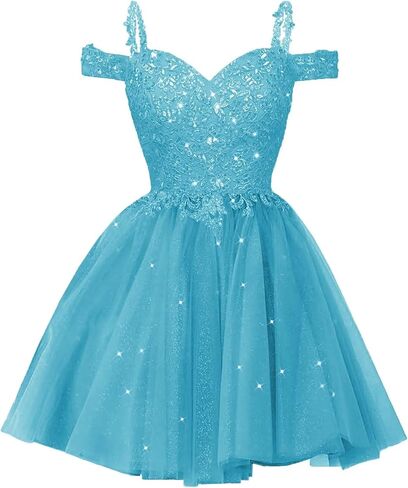 Sparkly Lace Applique Homecoming Dresses for Teens Short A-Line Puffy Glitter Tulle Formal Prom Dress in Saudi Arabia