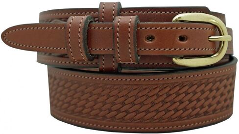 Men's Ranger Belt 1 1/2" English Bridle Leather Basketweave Embossed in Saudi Arabia