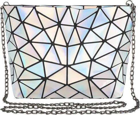 Goclothod Fashion Holographic Laser Shoulder Bag Geometric Envelope Clutch Chain Crossbody Purse in Kuwait