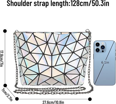 Goclothod Fashion Holographic Laser Shoulder Bag Geometric Envelope Clutch Chain Crossbody Purse in Kuwait