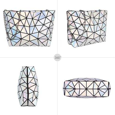 Goclothod Fashion Holographic Laser Shoulder Bag Geometric Envelope Clutch Chain Crossbody Purse in Kuwait