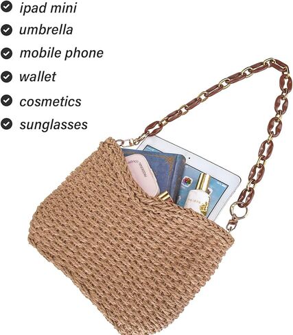 YYW Small Handmade Straw Bag for Women, Natural Summer Beach Shoulder Bag Rattan Crossbody Purse for Women in Kuwait