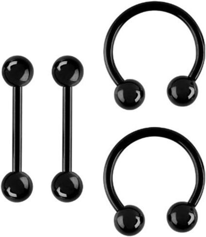 مجموعة bodyjewelryonline من 4 حلقات لسان الحديد حلقات الحذاء حذاء الحصان أيون مطلي باللون الأسود على الفولاذ الجراحي 14g in Saudi Arabia