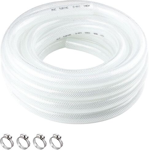 1/2" ID x 3/4" OD High Pressure Braided PVC Tubing - 50 ft Clear Flexible Vinyl Tubing with 4 Stainless Clamps, Heavy Duty Reinforced Vinyl Hose for Transfer Water Air Oil. in Kuwait